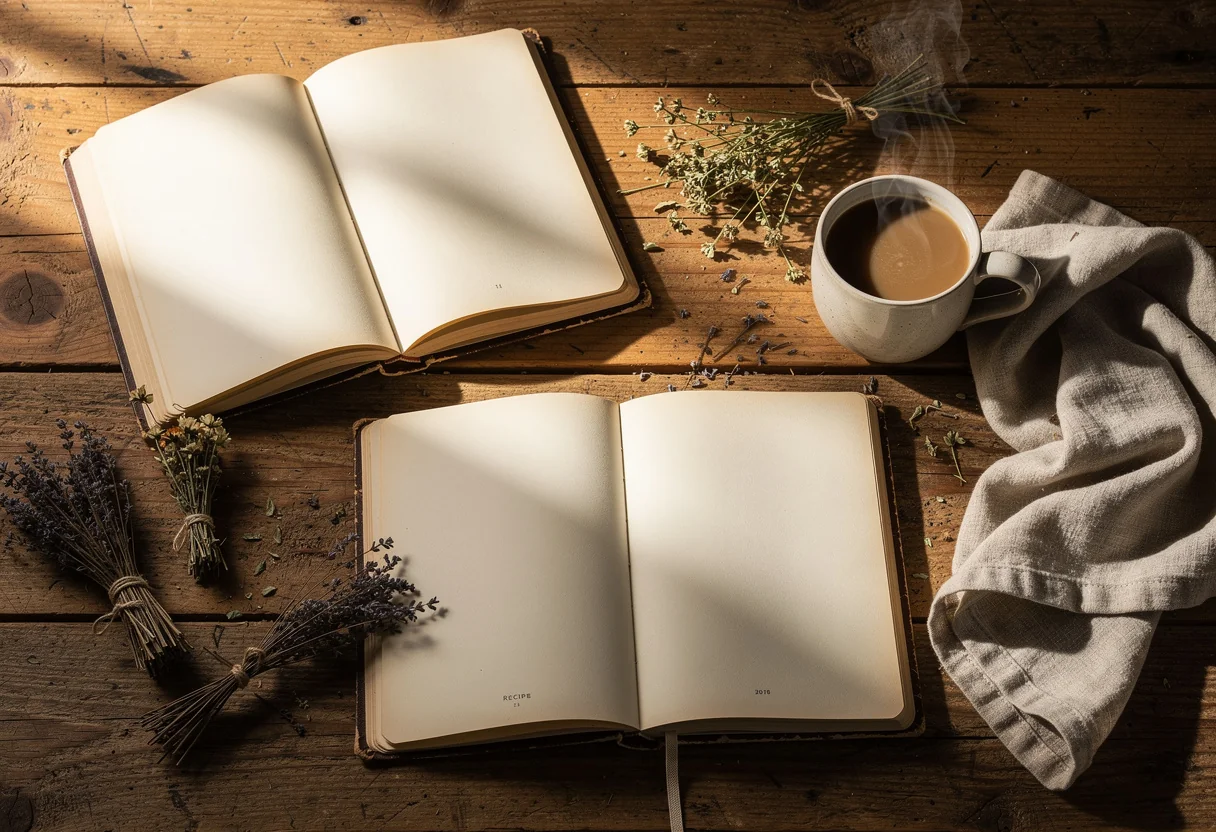 Carnets de recettes sur une table de rédaction